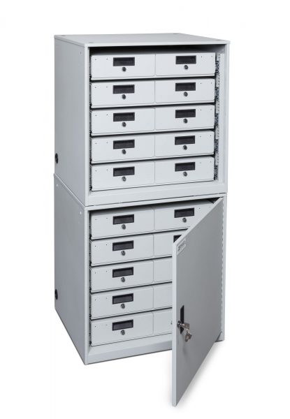 Stacked Taser Cabinets Open with Secure Drawers