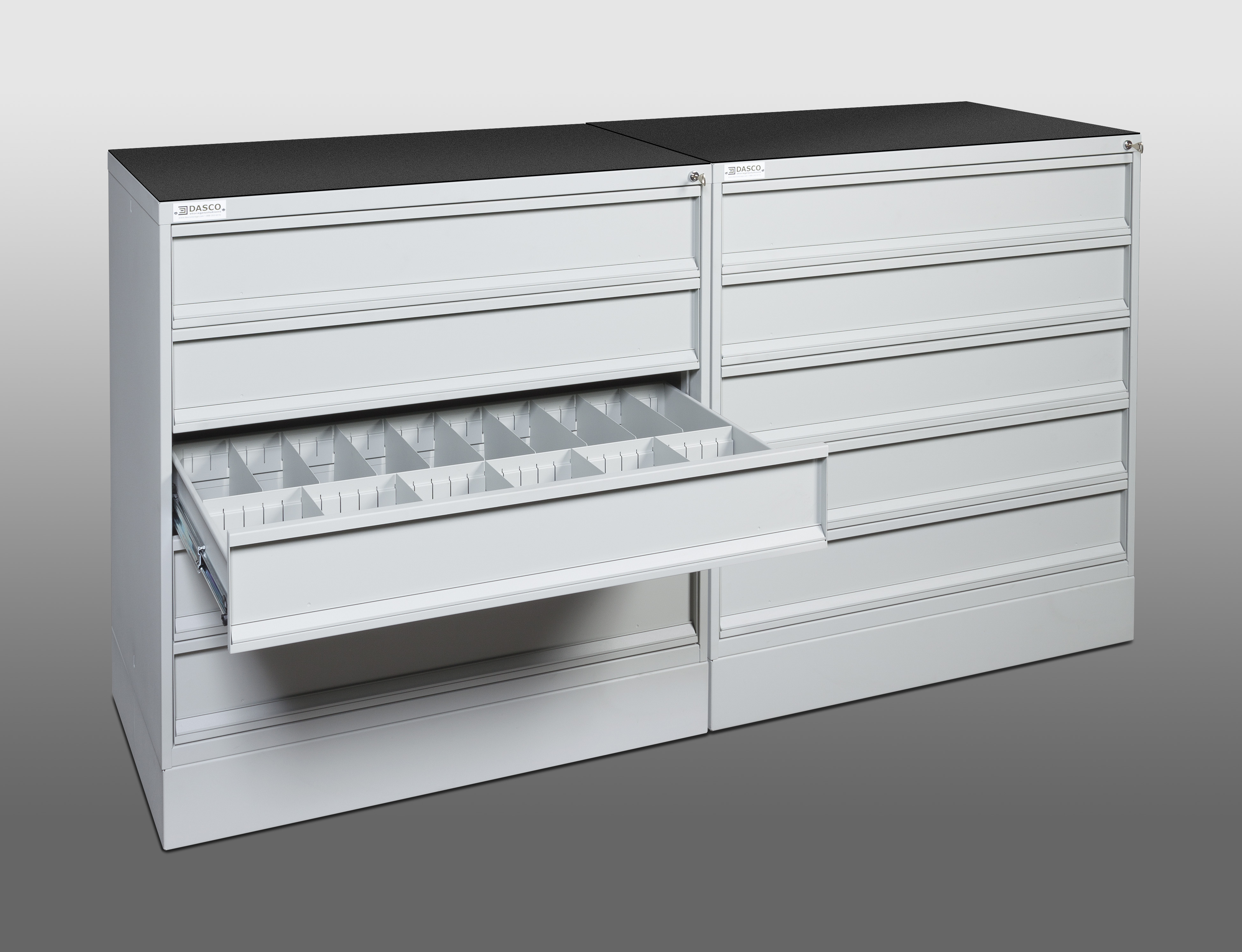 5-Drawer Pistol Cabinet Bank with Protective Matting For Top of Cabinet